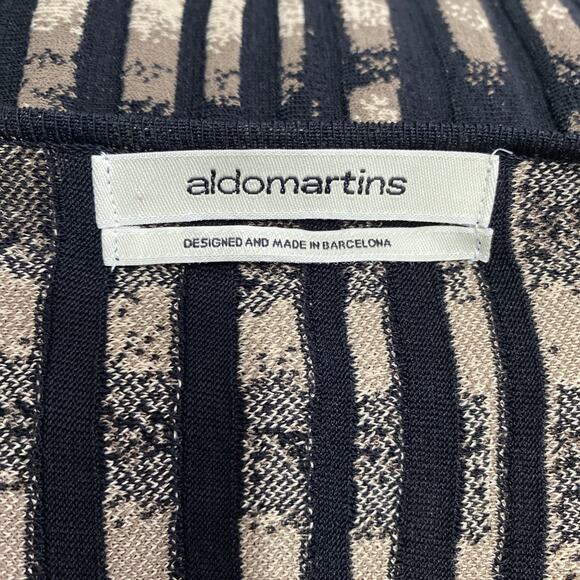 Aldomartins Blazer Jacket Cardigan Knit Long Sleeve Black Brown Striped Button M - Picture 7 of 7